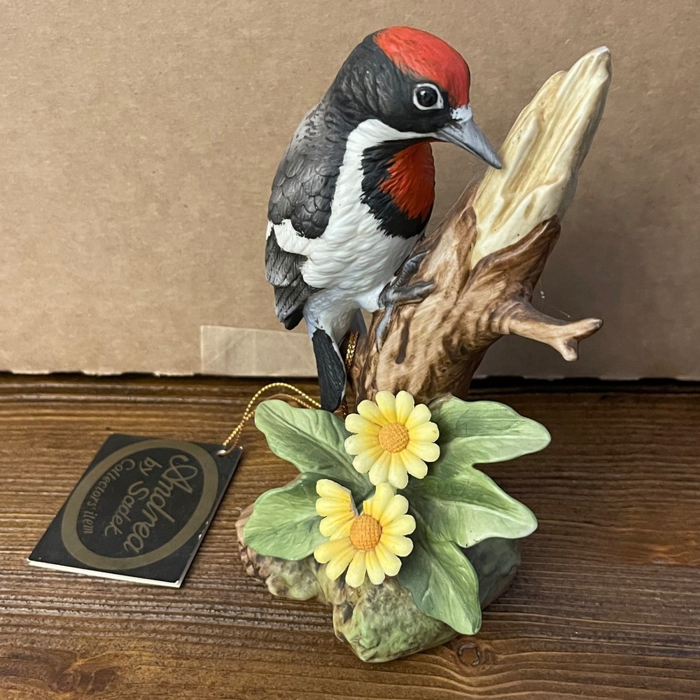 Vintage Andrea by Sadek Downy Woodpecker Figurine 9386 Japan Tag Cottagecore